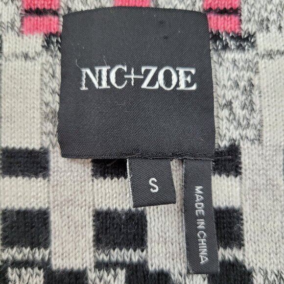 NIC + ZOE Sweater Womens S Multicolor Geometric Cotton Blend Knit Cardigan Open - Picture 3 of 11